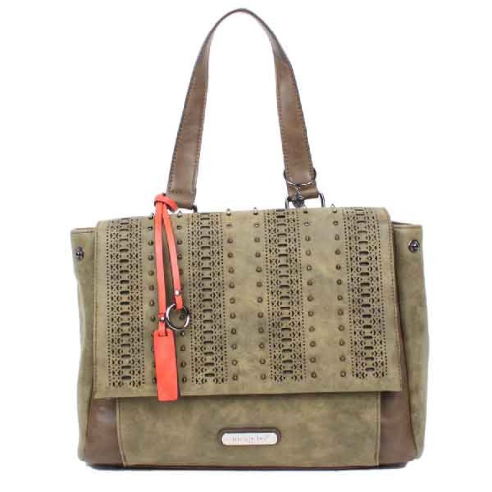 NICOLE LEE USA SLOANE LASER CUT HANDBAG, OLIVE